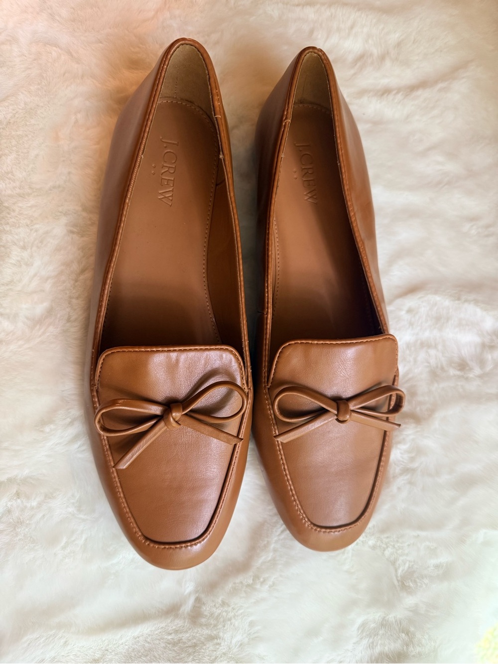 J. Crew Tan Leather Bow Loafers - Classic Women’s Slip-Ons Size 10